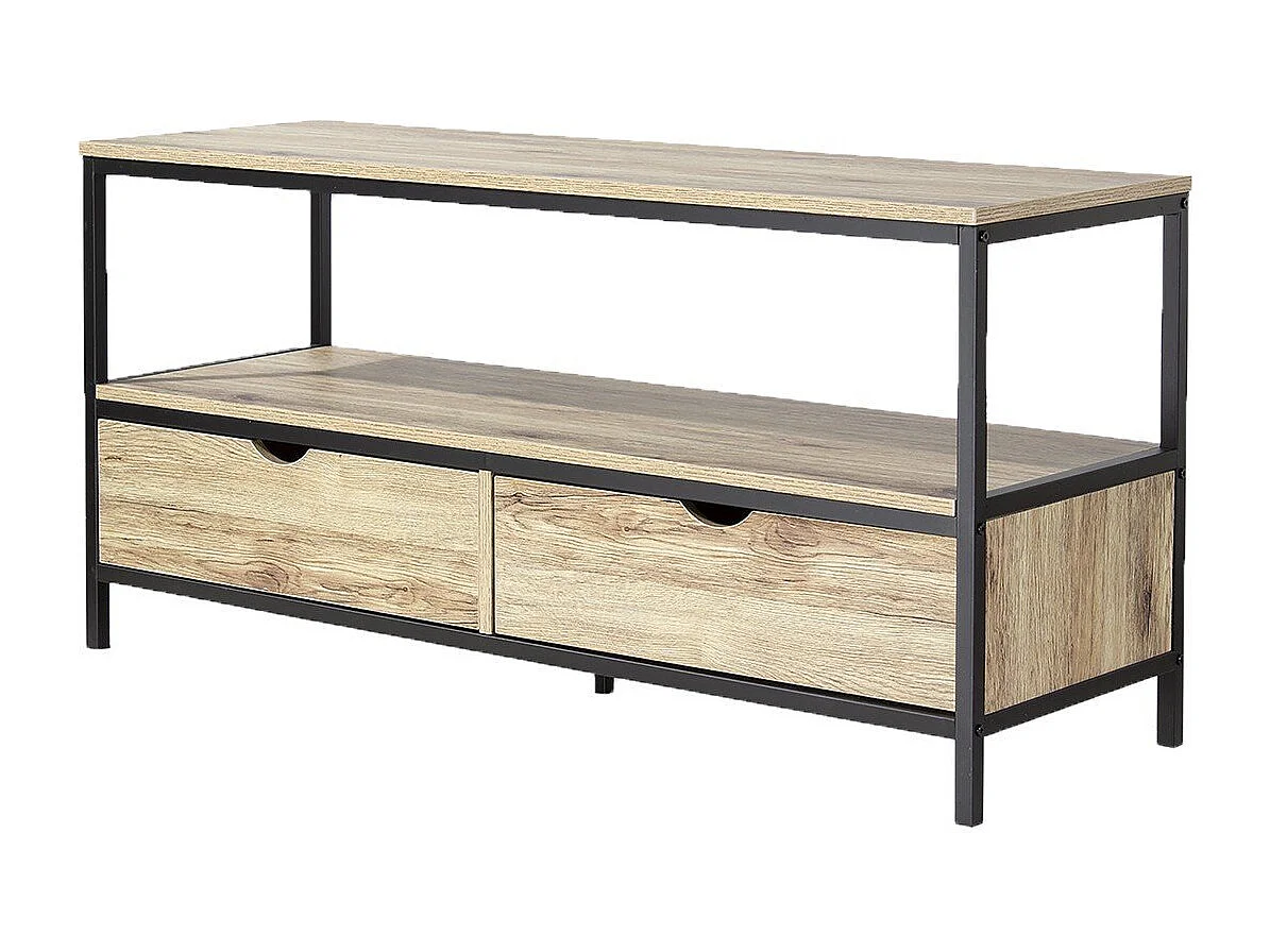 Meuble TV 2 tiroirs métal et bois - L120cm Loft
