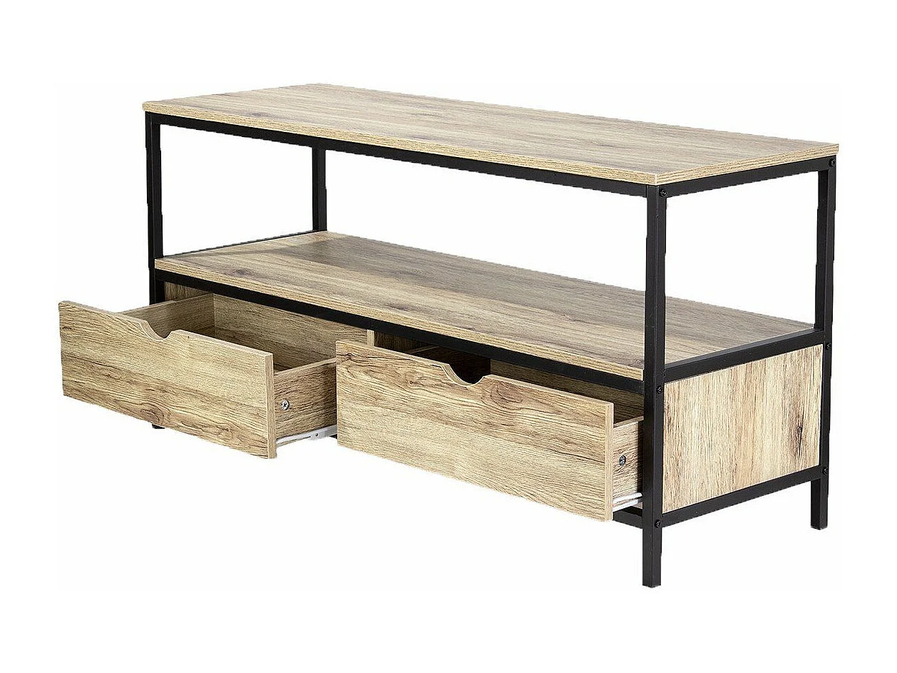 Meuble TV 2 tiroirs métal et bois - L120cm Loft
