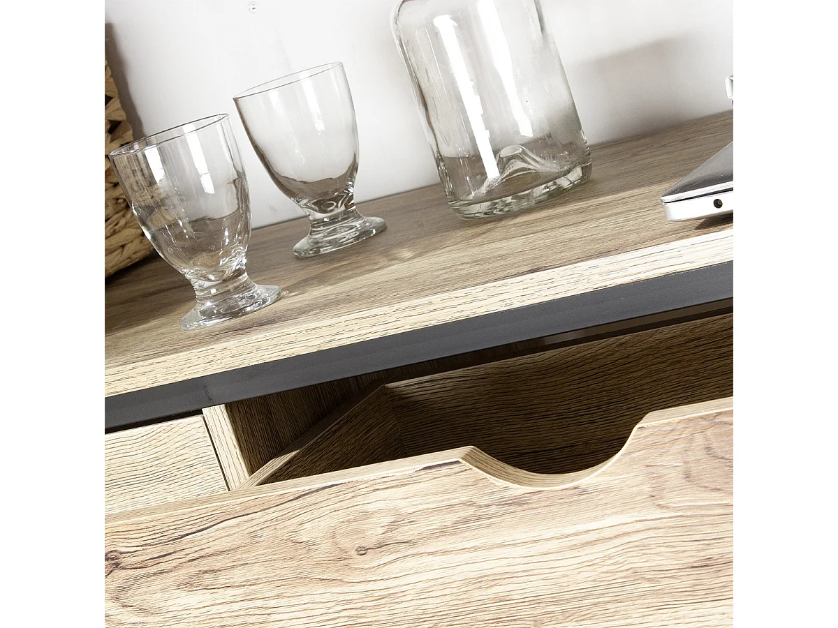 Meuble TV 2 tiroirs métal et bois - L120cm Loft