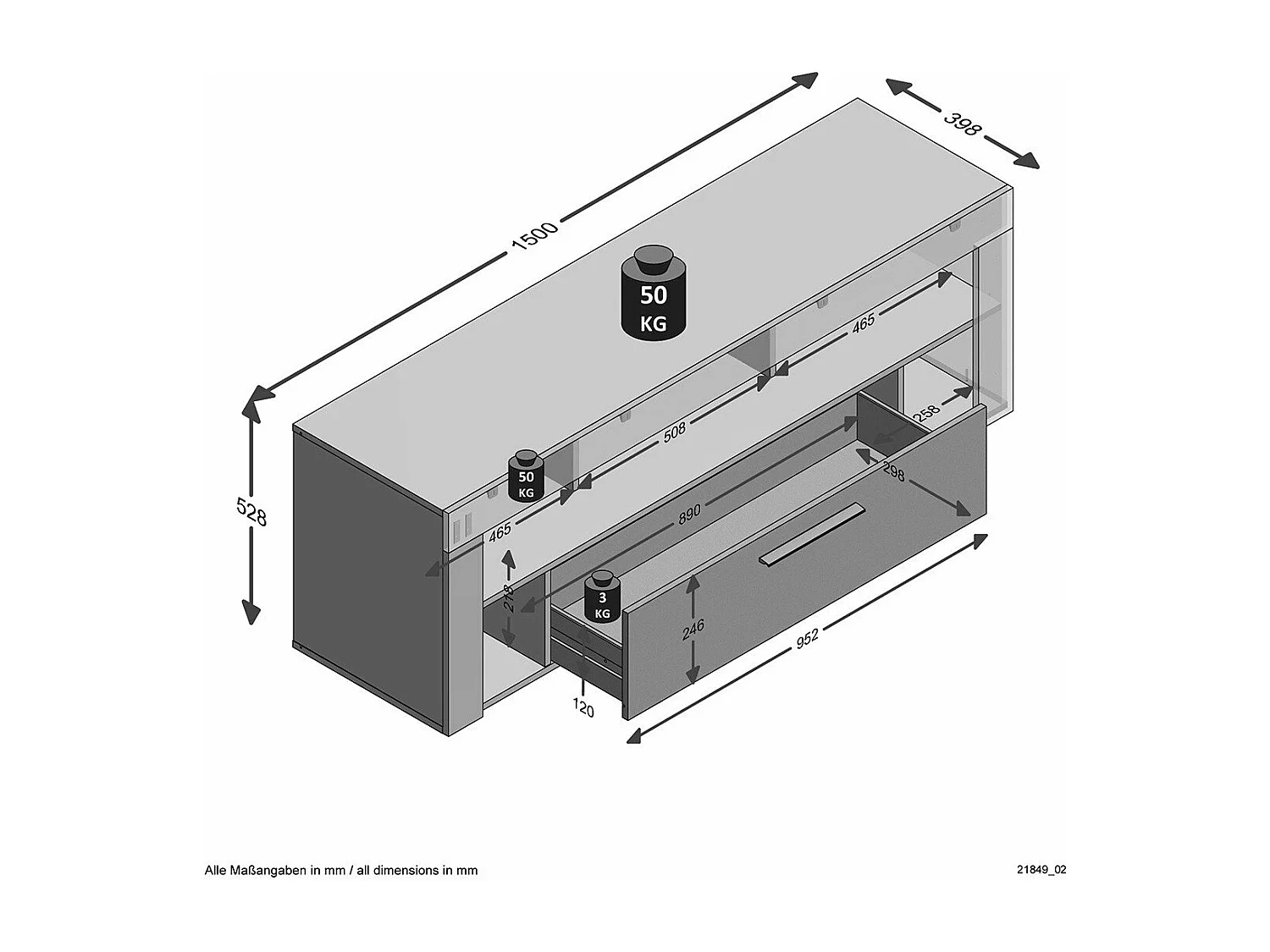 Meuble TV / HI-FI 1 Tiroir L150 cm - Vibio