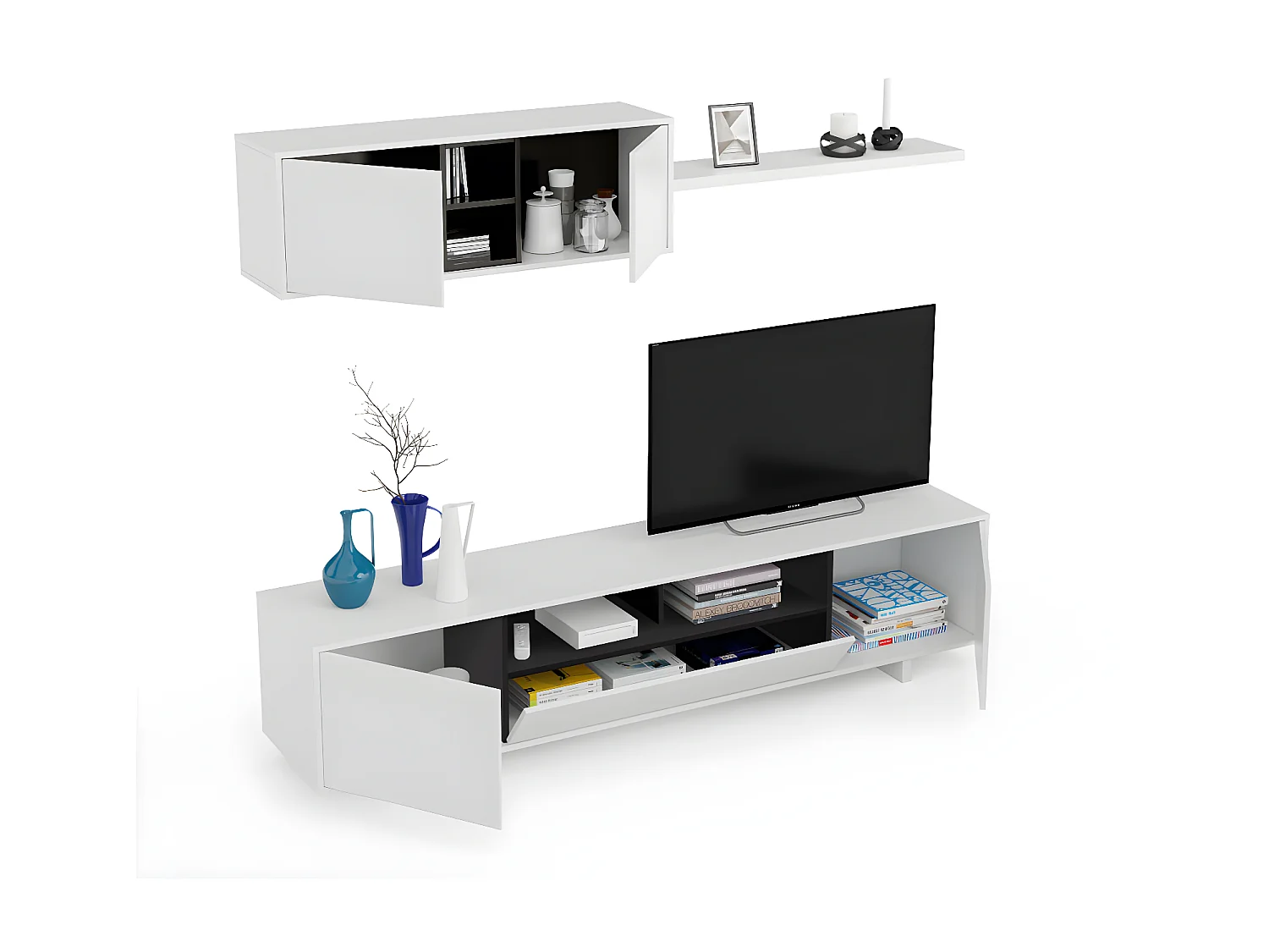 Mobiliário de sala de jantar Belus Blanco Brillo - Gris Antracita