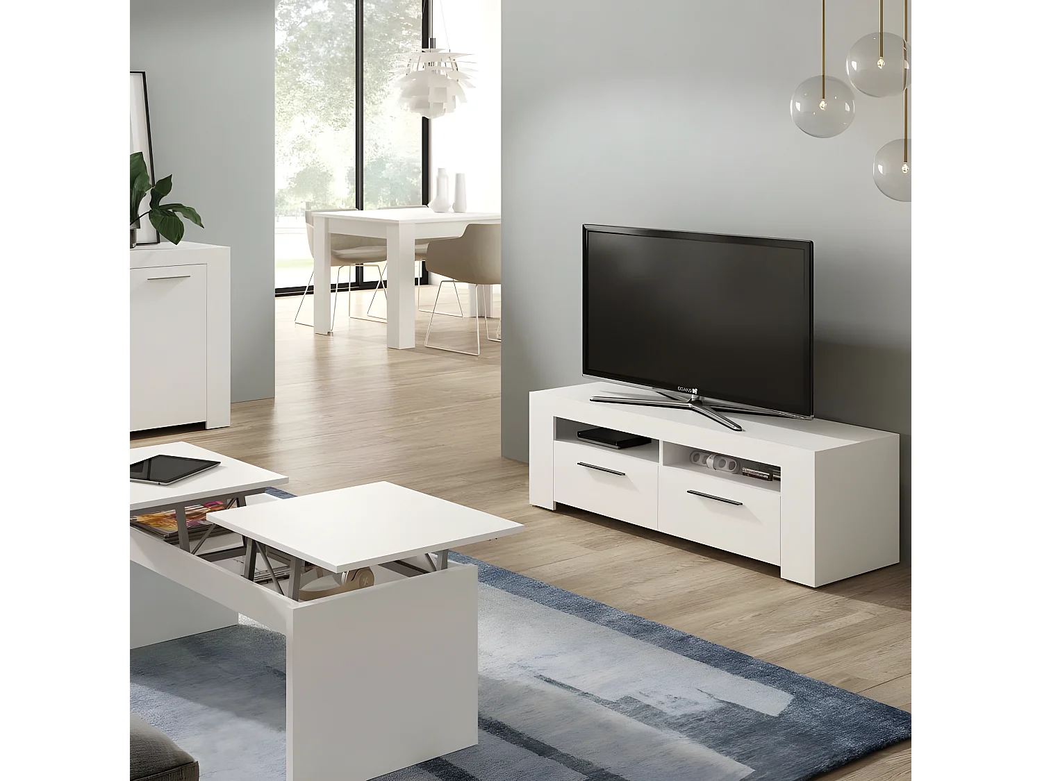 Mueble de TV con 2 puertas y 2 compartimentos de almacenamiento Ambit - L120 cm
