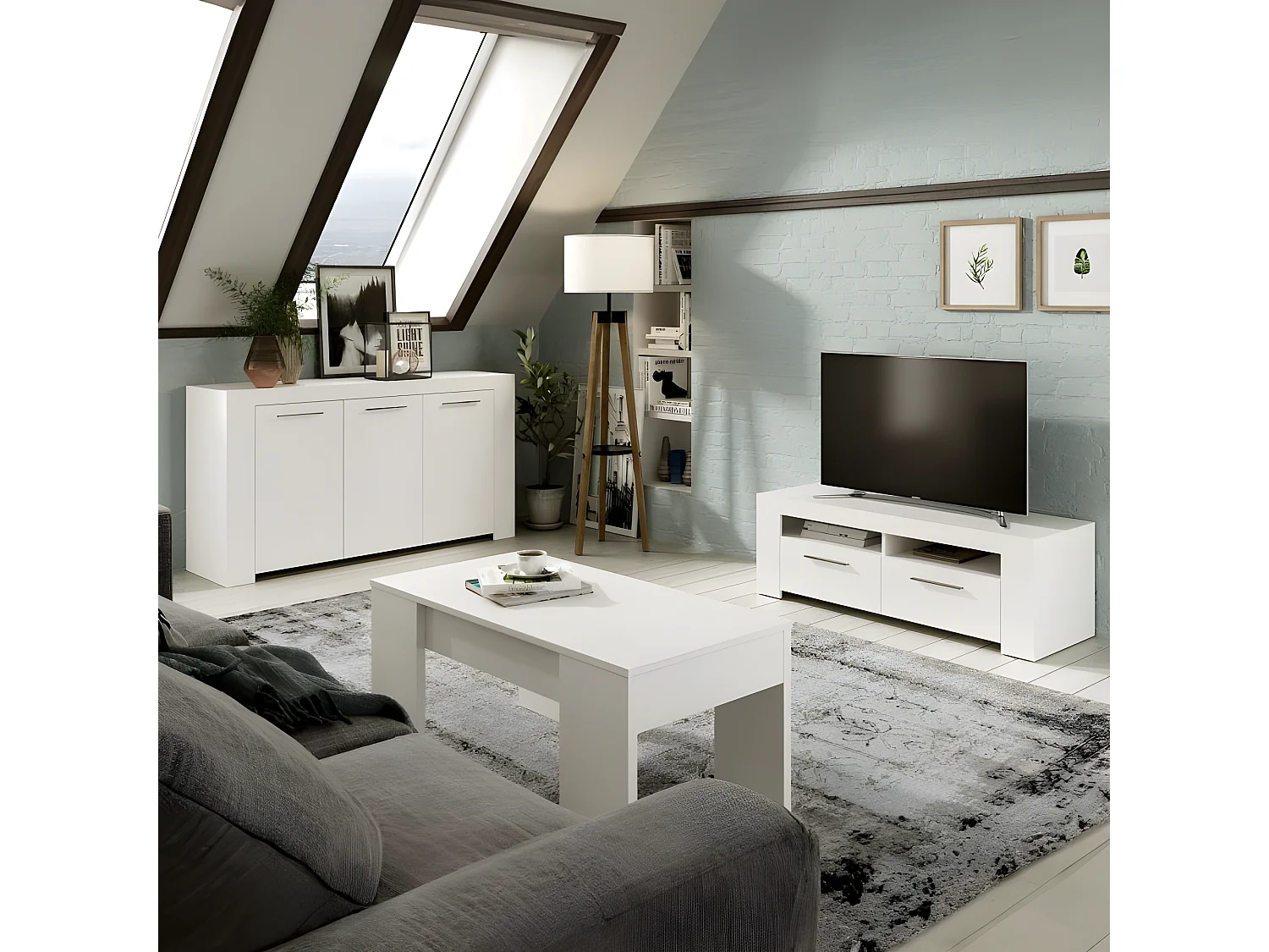 Mueble de TV con 2 puertas y 2 compartimentos de almacenamiento Ambit - L120 cm