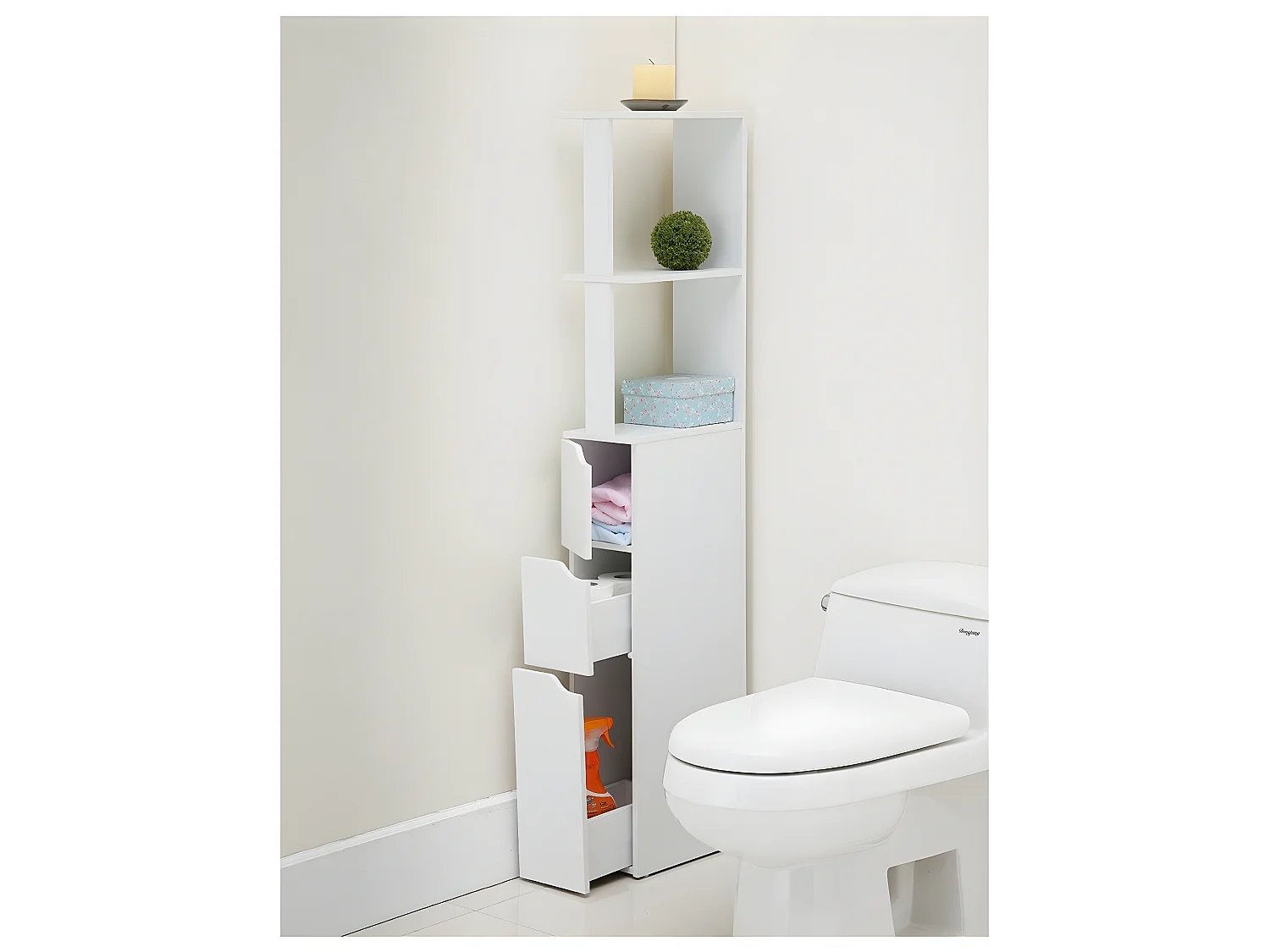 Meuble rangement gain de place toilette