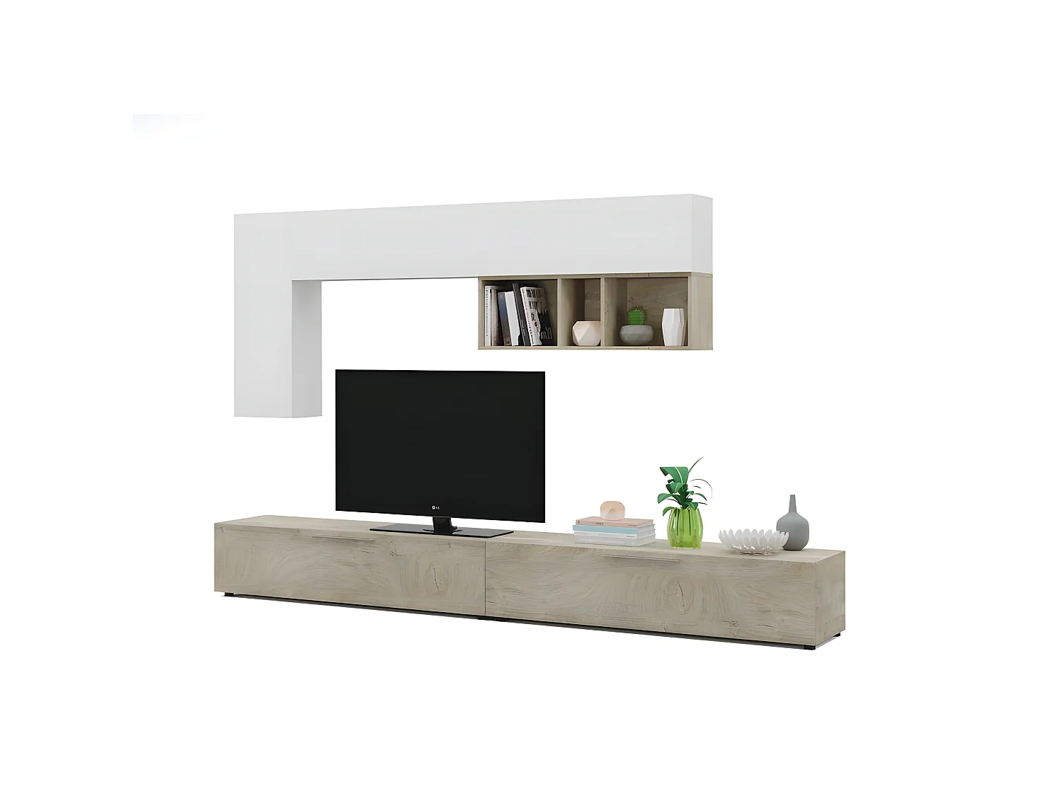 Meuble TV 2 portes L260cm et étagère murale  L210 cm