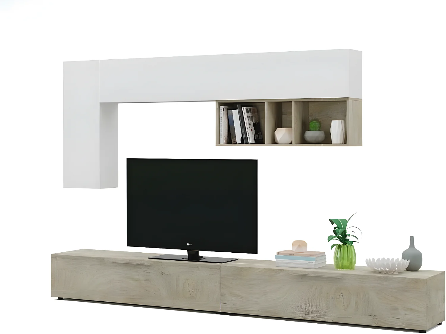 Meuble TV 2 portes L260cm et étagère murale  L210 cm