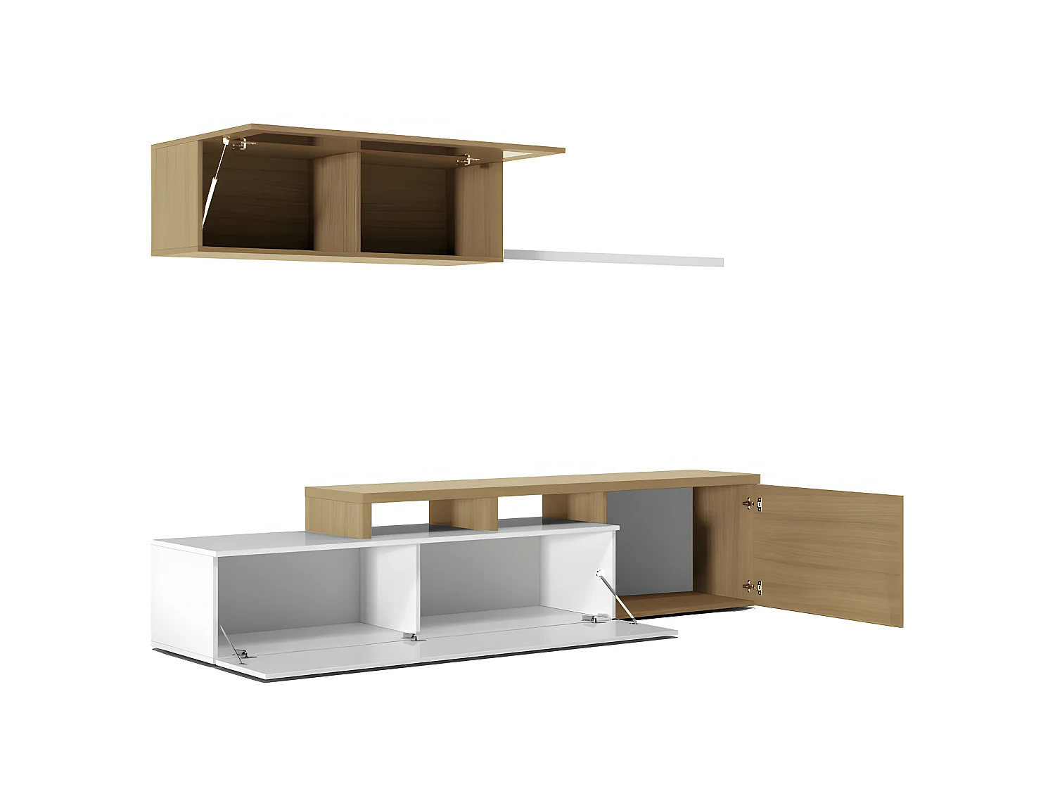 Composición de salón Nexus mueble de TV + módulo flotante roble/blanco brillo