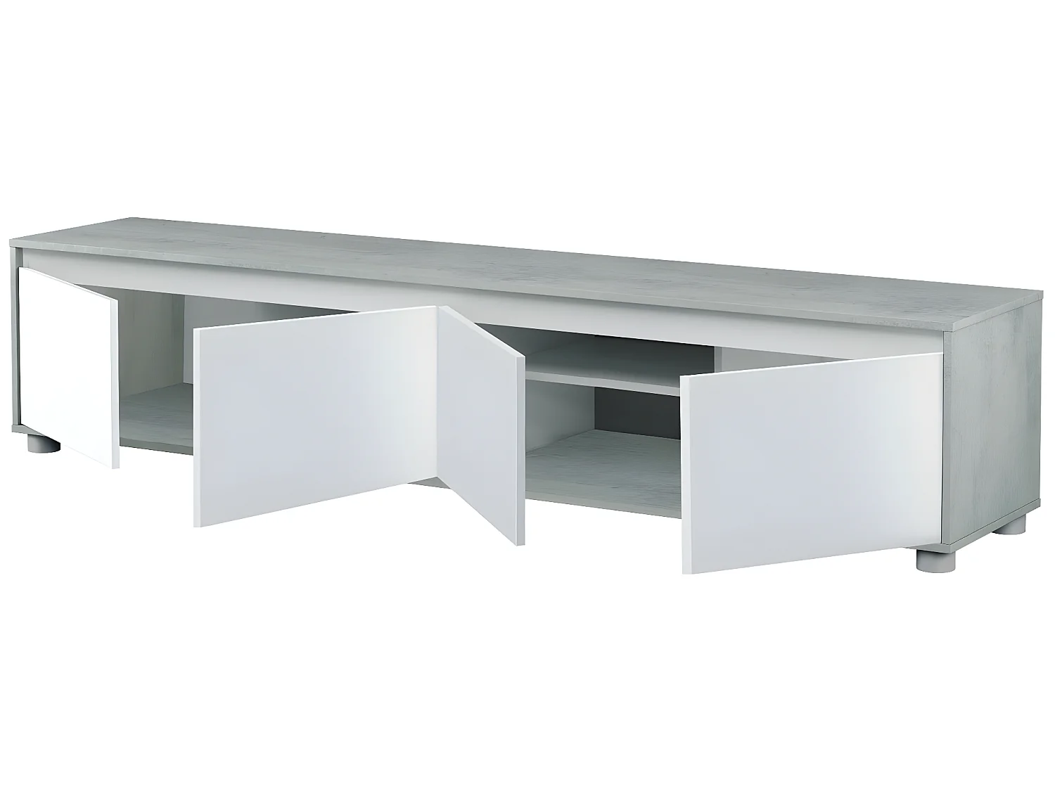 ALIDA TVSchrankSet – 4türiger Unterschrank + 2türiger Hochschrank + Hängeregal – Weiß und Zement