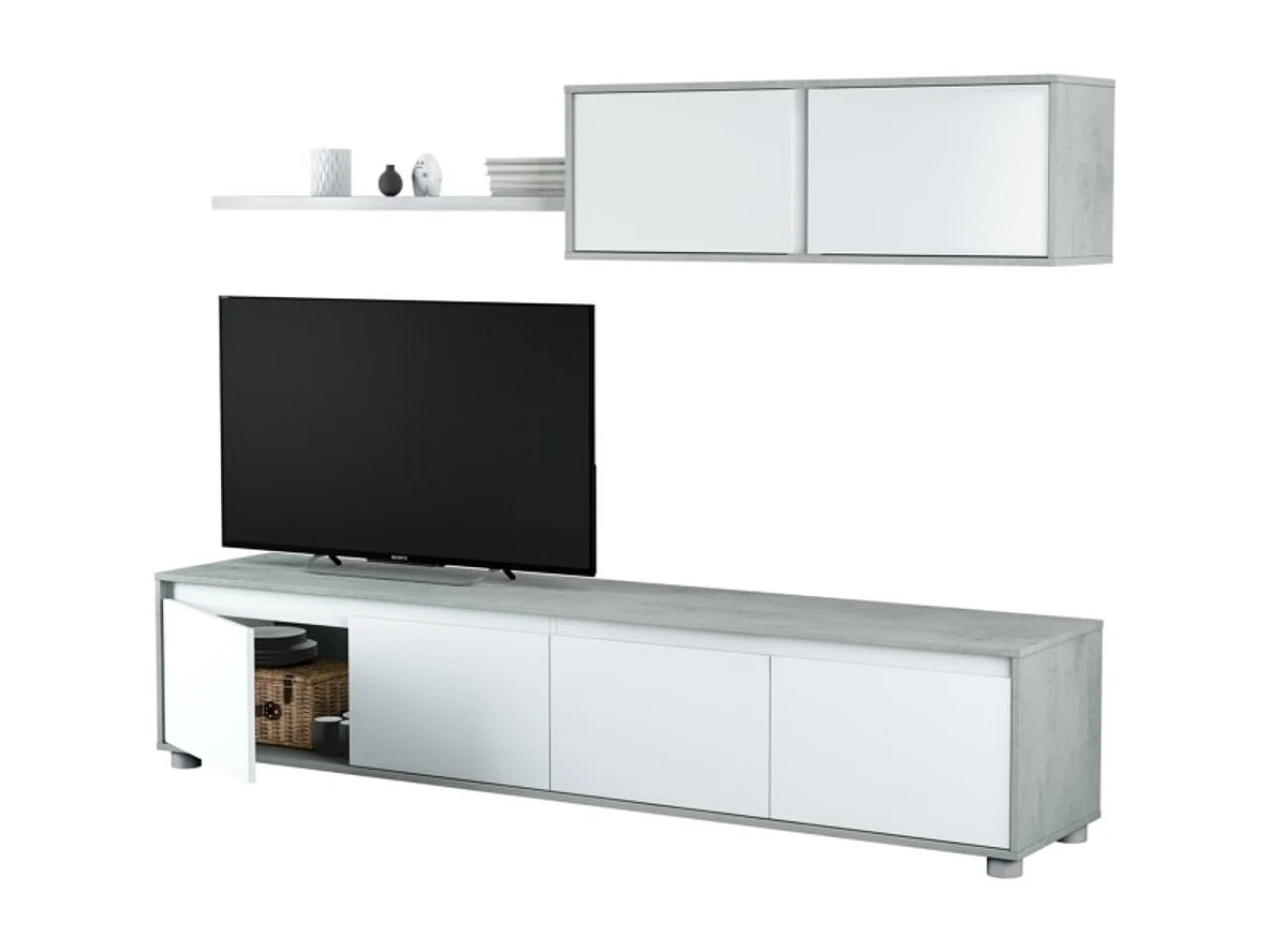 Mueble salón 200x43x41 cm cemento y blanco artik 200X43X41 CM