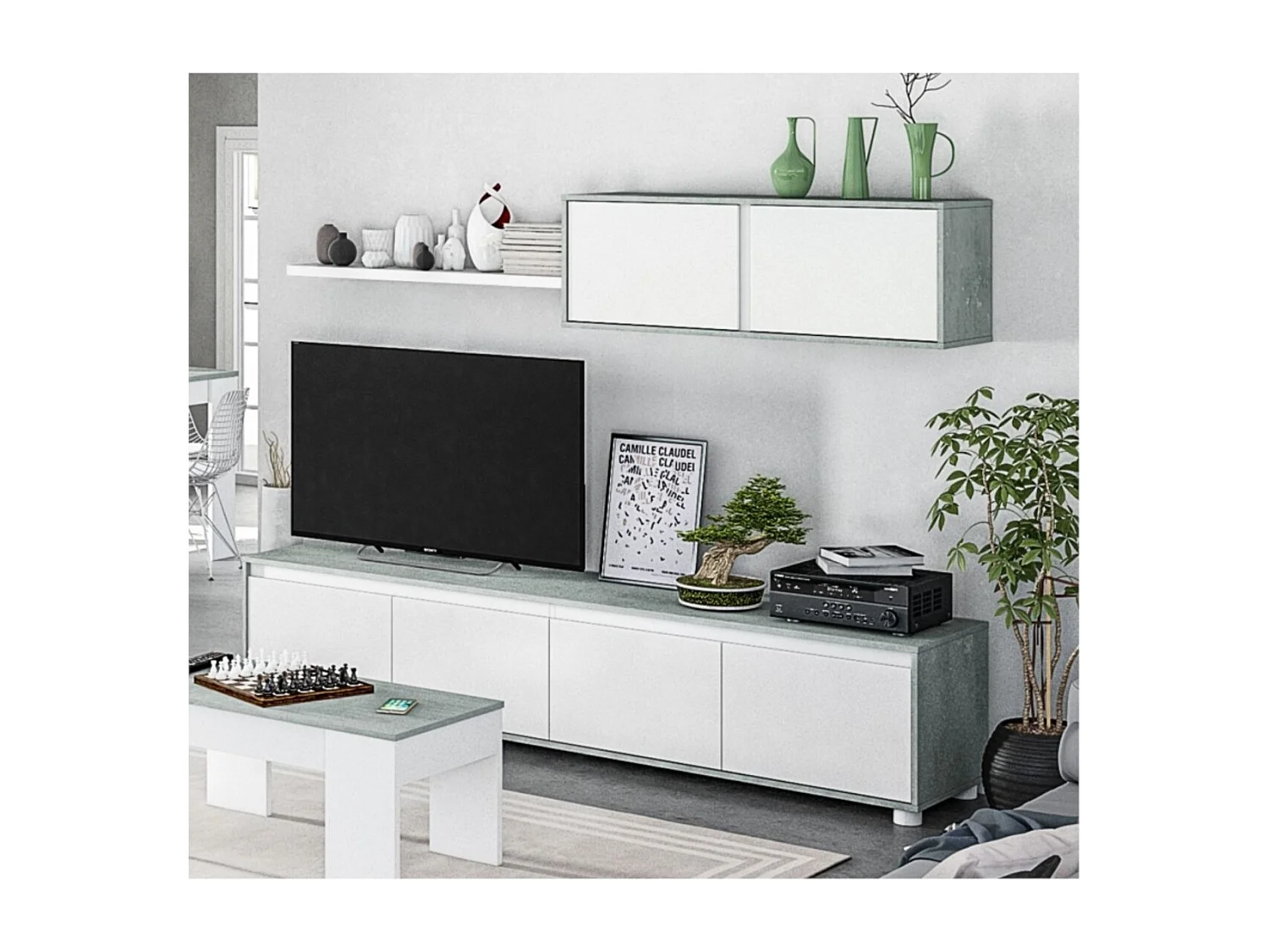 Mueble salón 200x43x41 cm cemento y blanco artik 200X43X41 CM