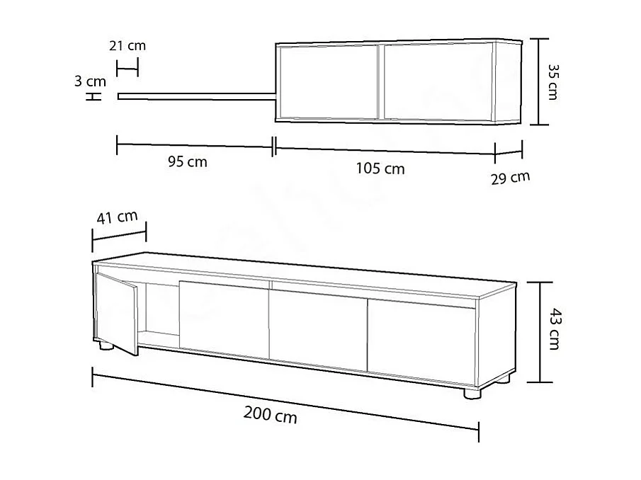 Mueble salón 200x43x41 cm cemento y blanco artik 200X43X41 CM