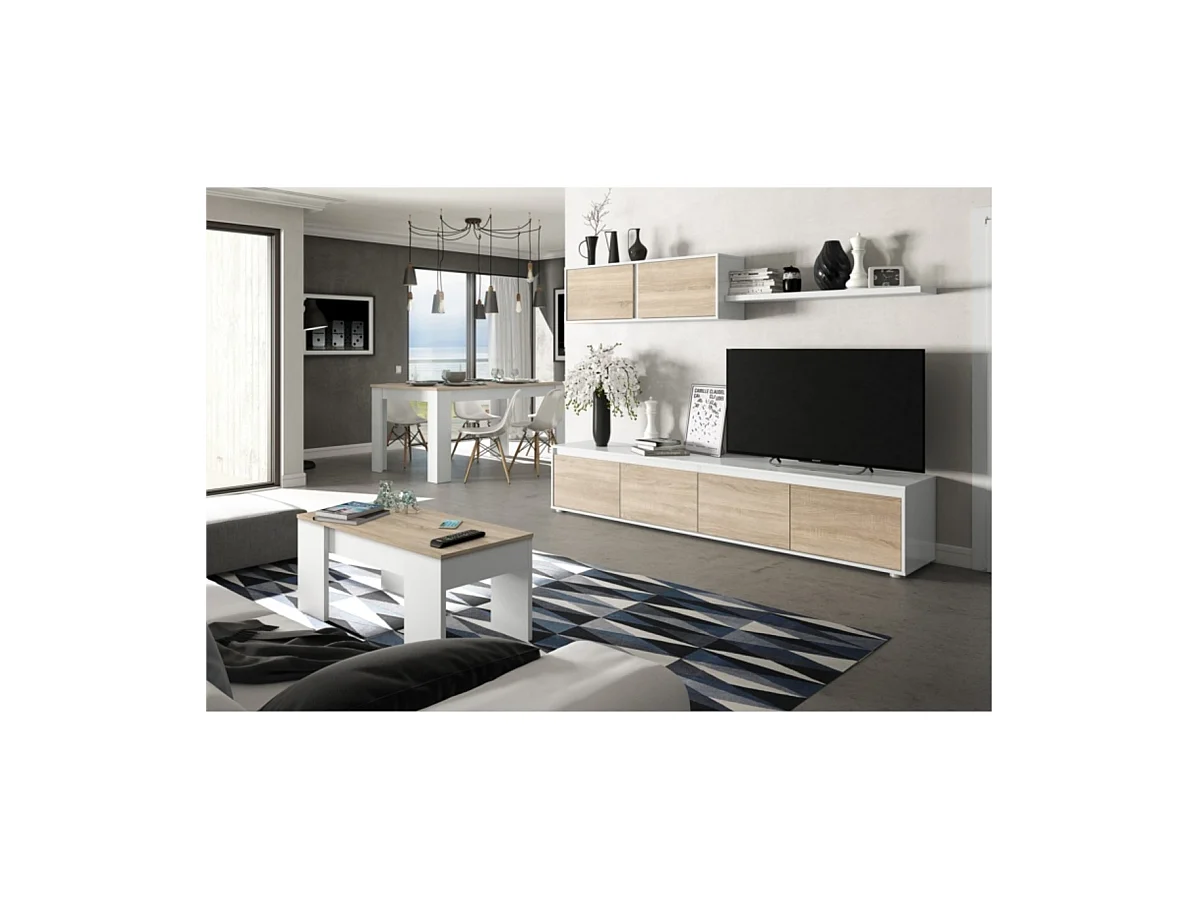Salón Alida Blanco Artik (Blanco Mate) - Roble Canadian