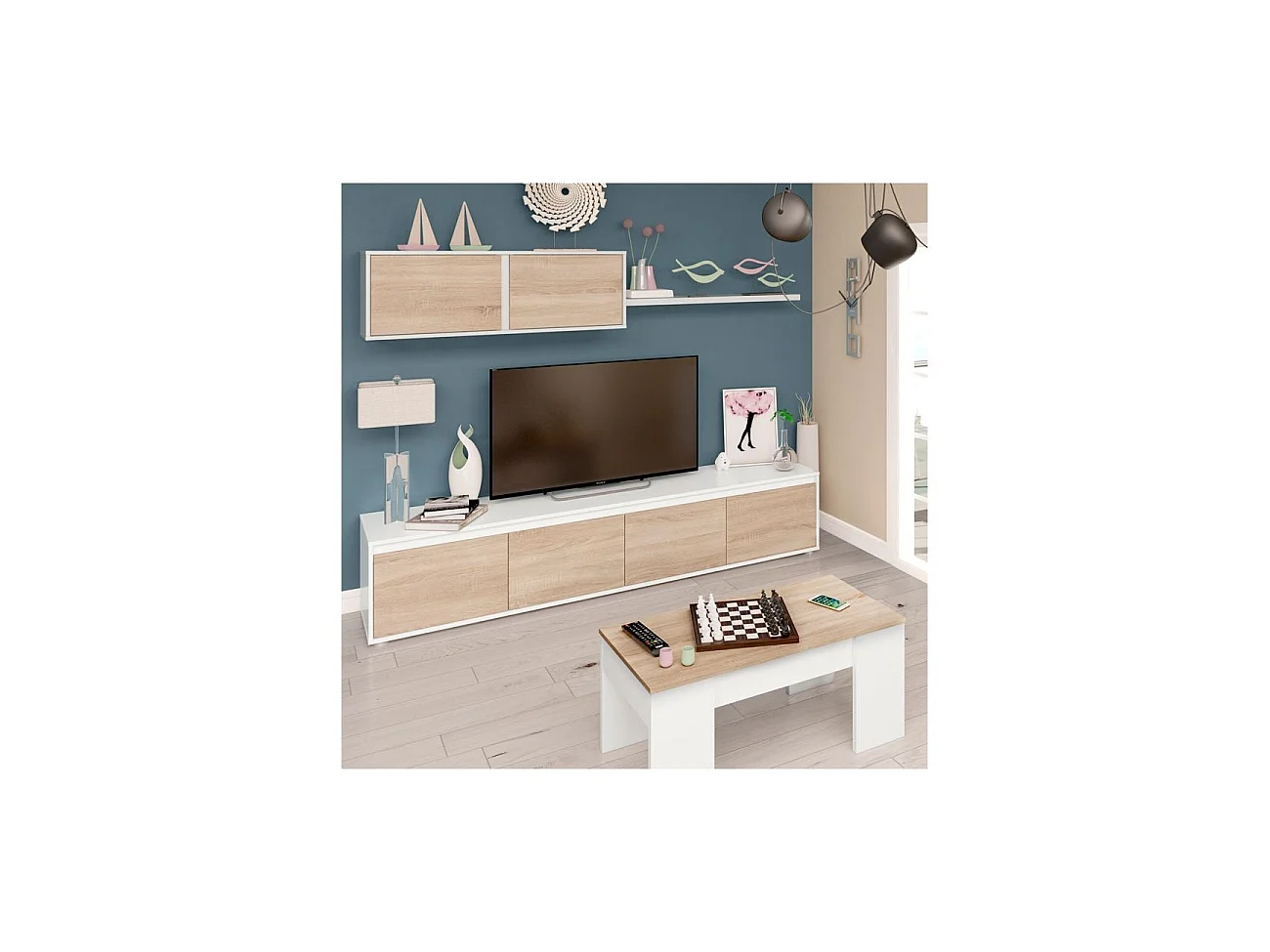 Salón Alida Blanco Artik (Blanco Mate) - Roble Canadian