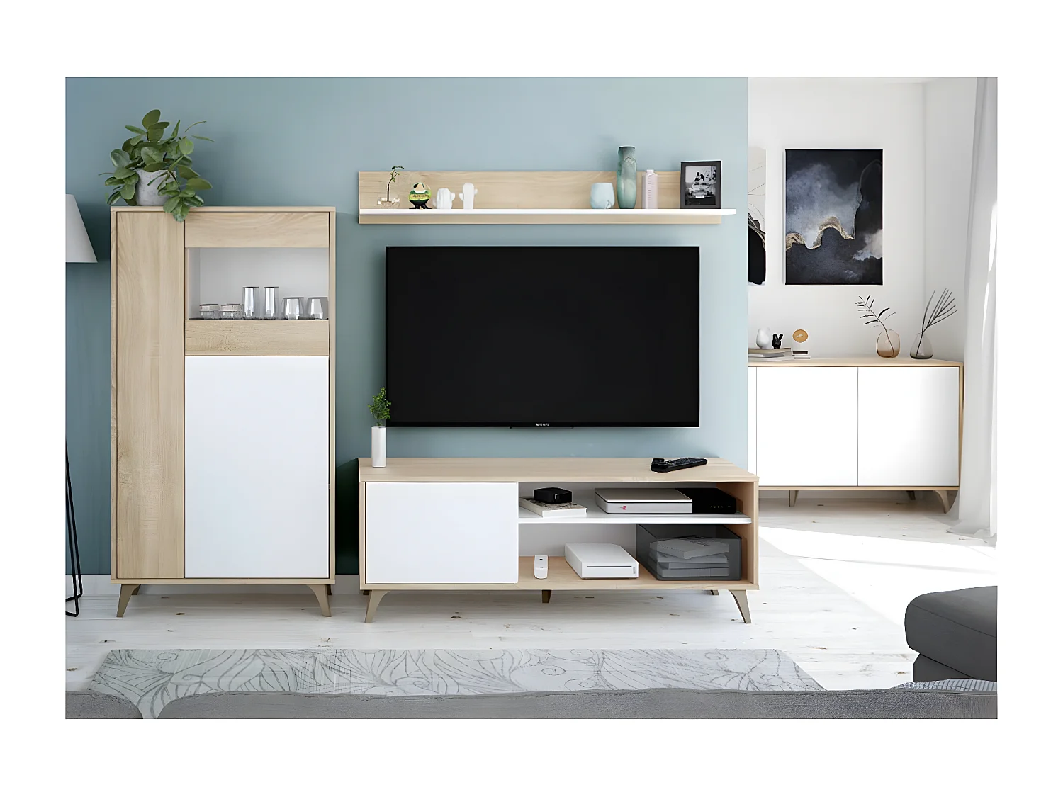 Supporto TV e mensola murale - L135 cm - Kikua Plus