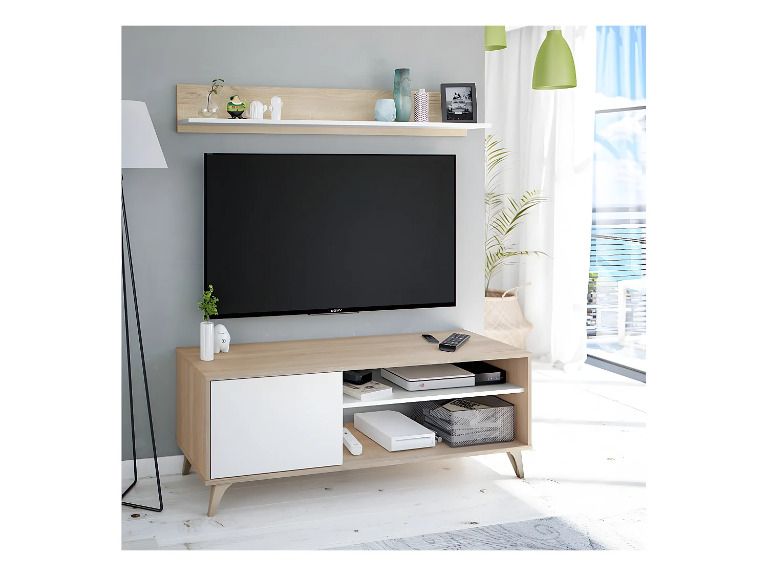 Supporto TV e mensola murale - L135 cm - Kikua Plus