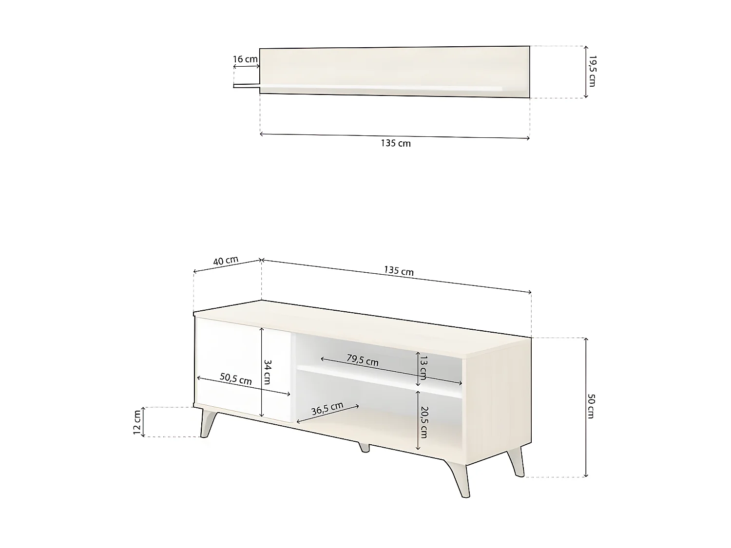Supporto TV e mensola murale - L135 cm - Kikua Plus