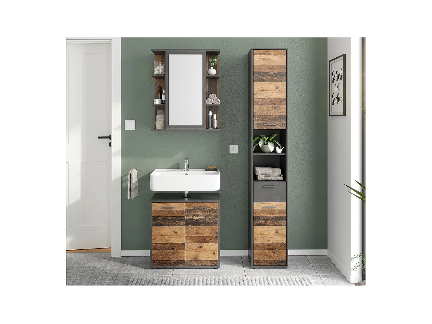 Badkamerkast met 2 deuren materakleurig en old style donkerkleurig