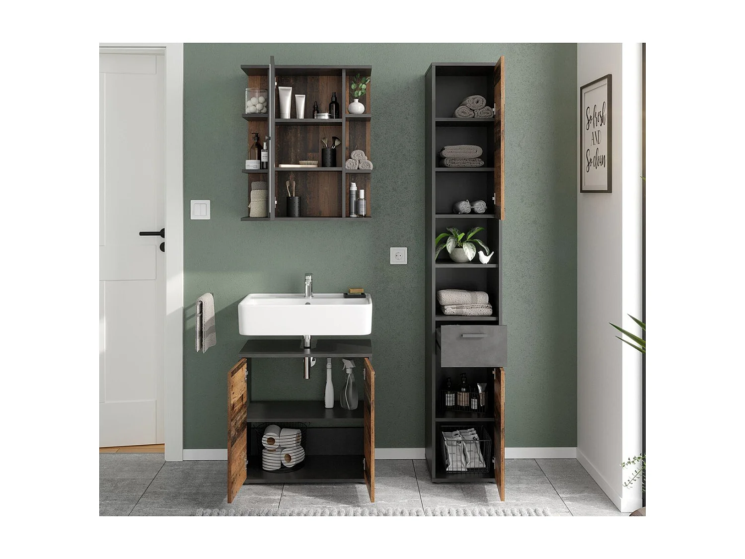 Meuble Sous Vasque 2 Portes effet Chêne L60 x H59cm - Madoc