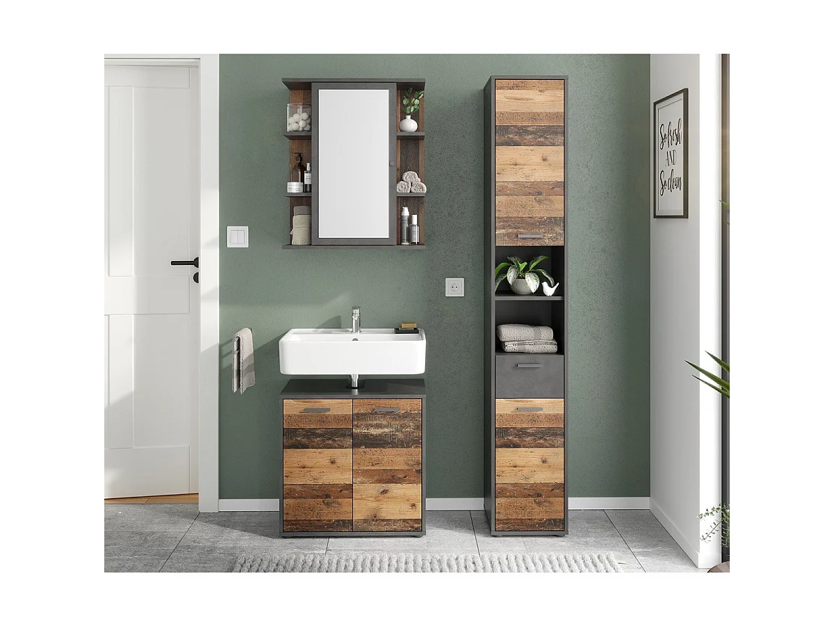 Meuble Sous Vasque 2 Portes effet Chêne L60 x H59cm - Madoc