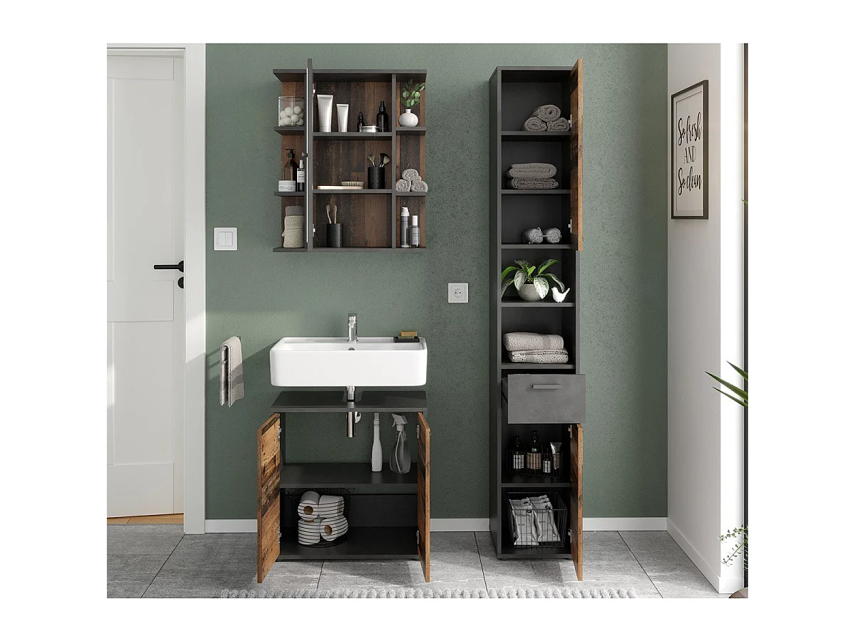 Meuble Sous Vasque 2 Portes effet Chêne L60 x H59cm - Madoc