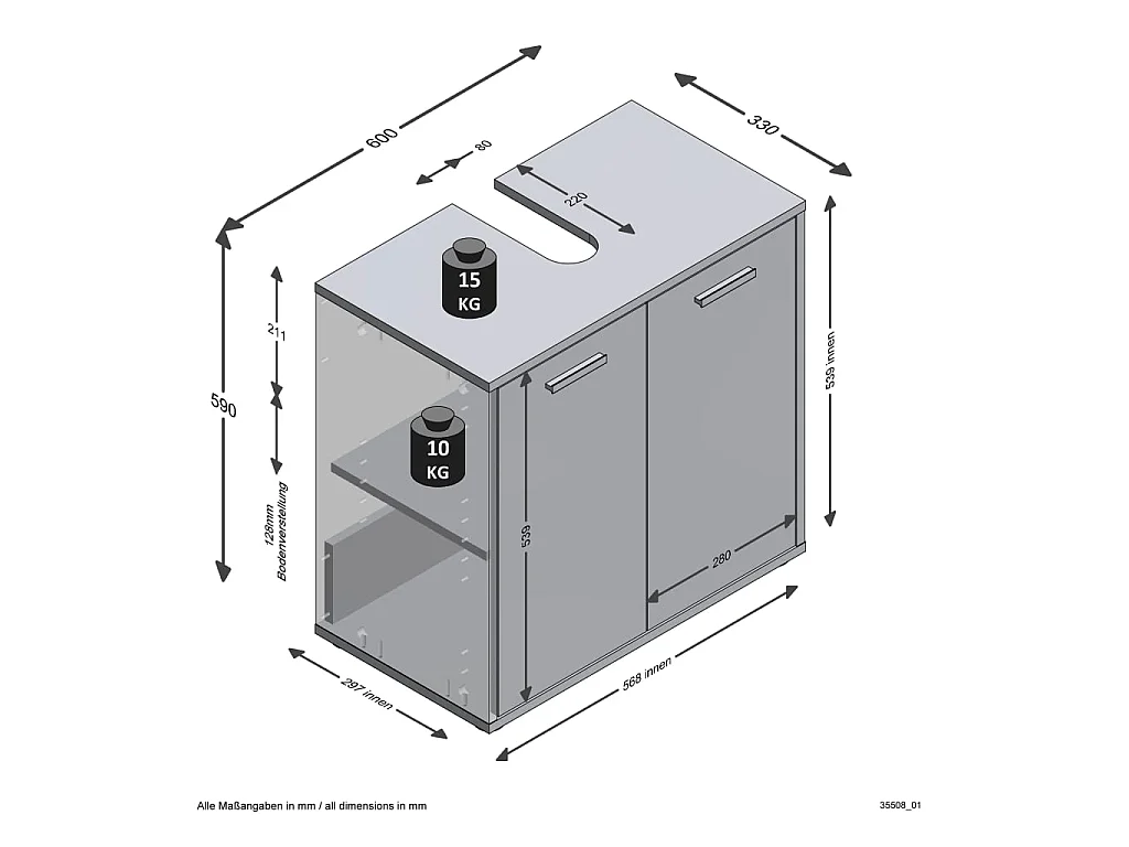 Meuble Sous Vasque 2 Portes effet Chêne L60 x H59cm - Madoc