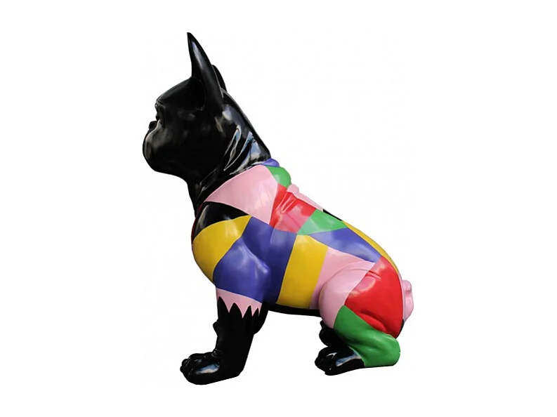 Statue bulldog français noir peinture multicolore en résine - MARTIN