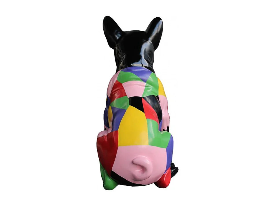 Statue bulldog français noir peinture multicolore en résine - MARTIN