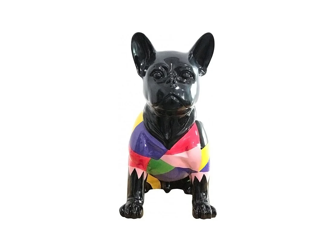Statue bulldog français noir peinture multicolore en résine - MARTIN