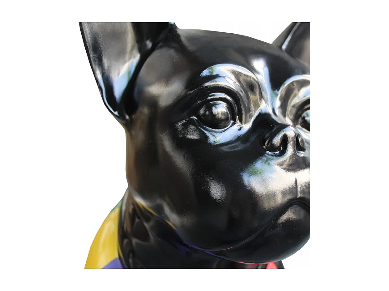 Statue bulldog français noir peinture multicolore en résine - MARTIN