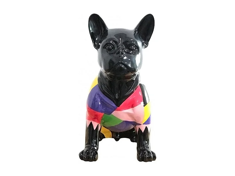 Statue bulldog français noir peinture multicolore en résine - MARTIN
