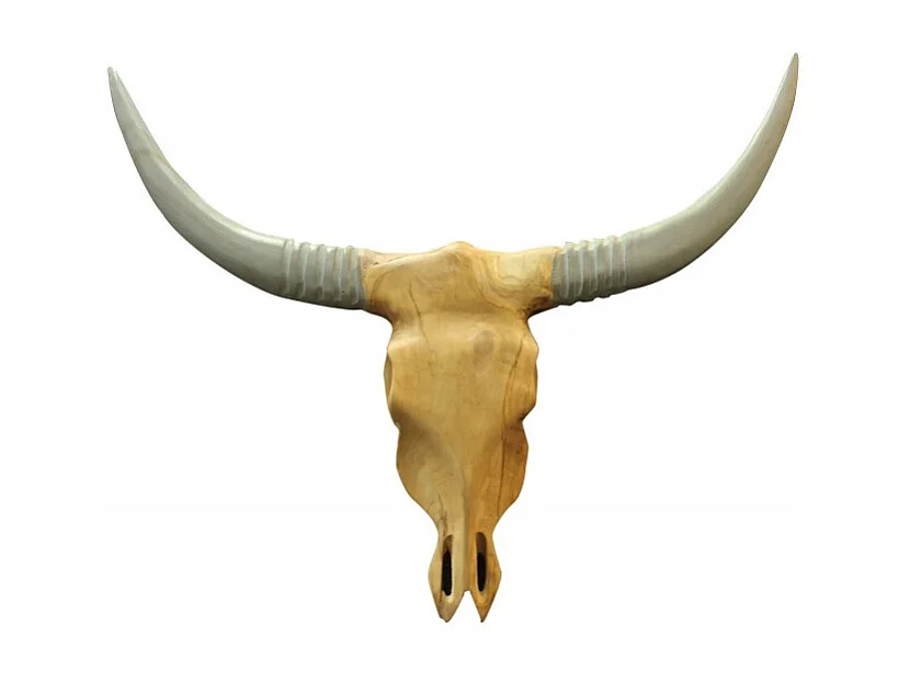 Sculpture tête de buffle en bois de teck - WHITE BUFFALO