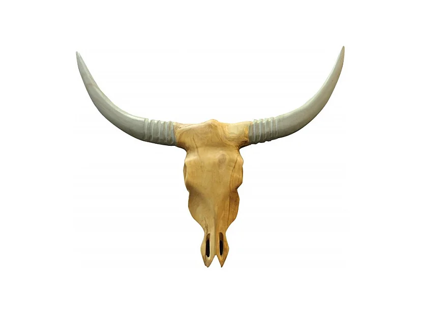 Sculpture tête de buffle en bois de teck - WHITE BUFFALO