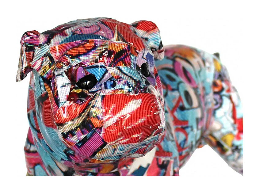 Statue bulldog anglais collage multicolore en résine - TAG