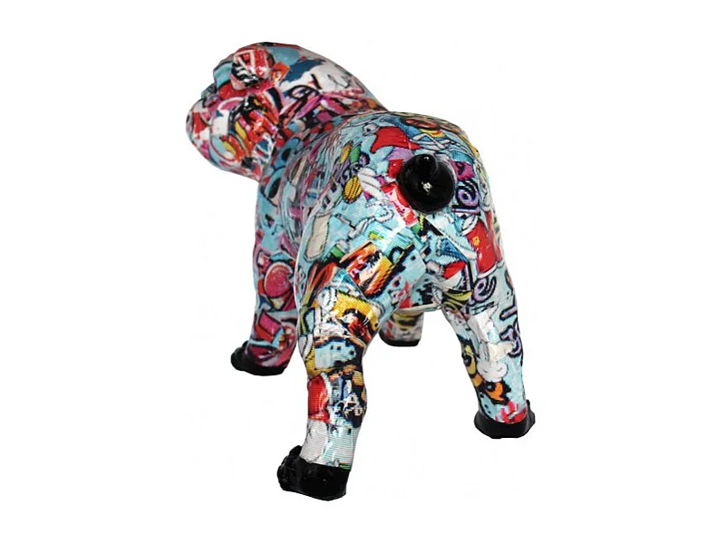 Statue bulldog anglais collage multicolore en résine - TAG