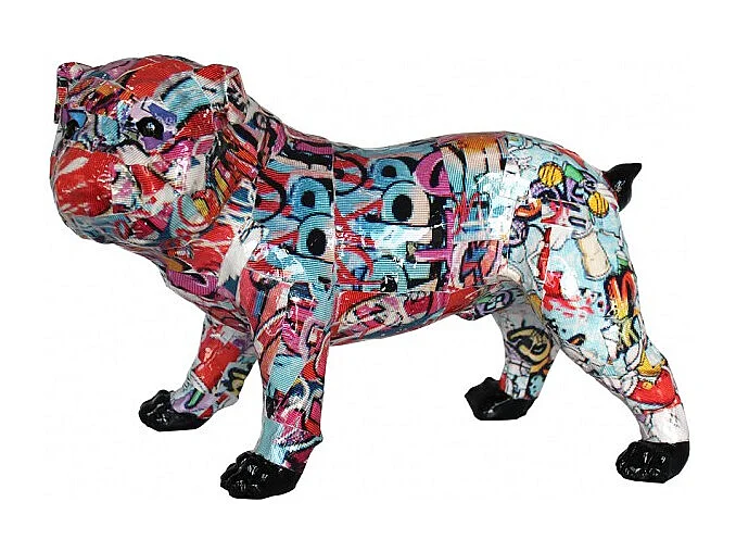 Statue bulldog anglais collage multicolore en résine - TAG