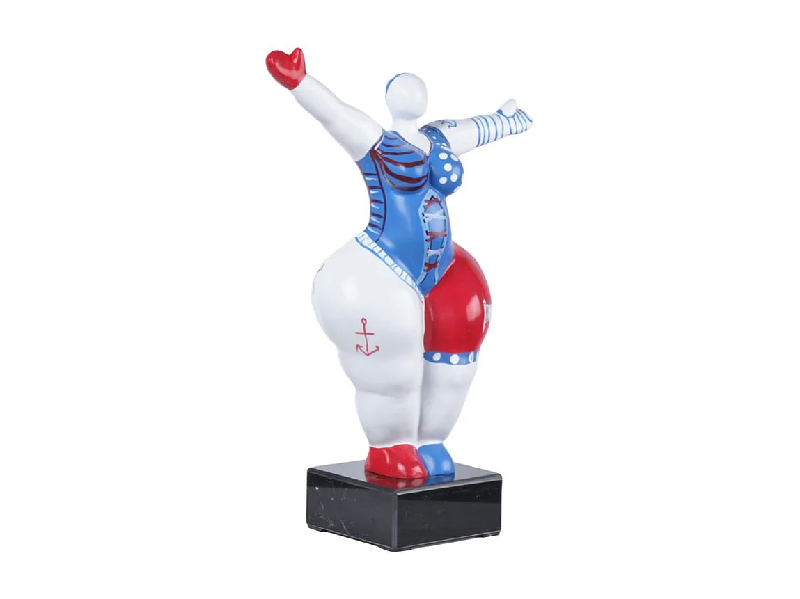 Statue femme bras levés avec motifs bleu et rouge H34 cm - LADY PIRATE