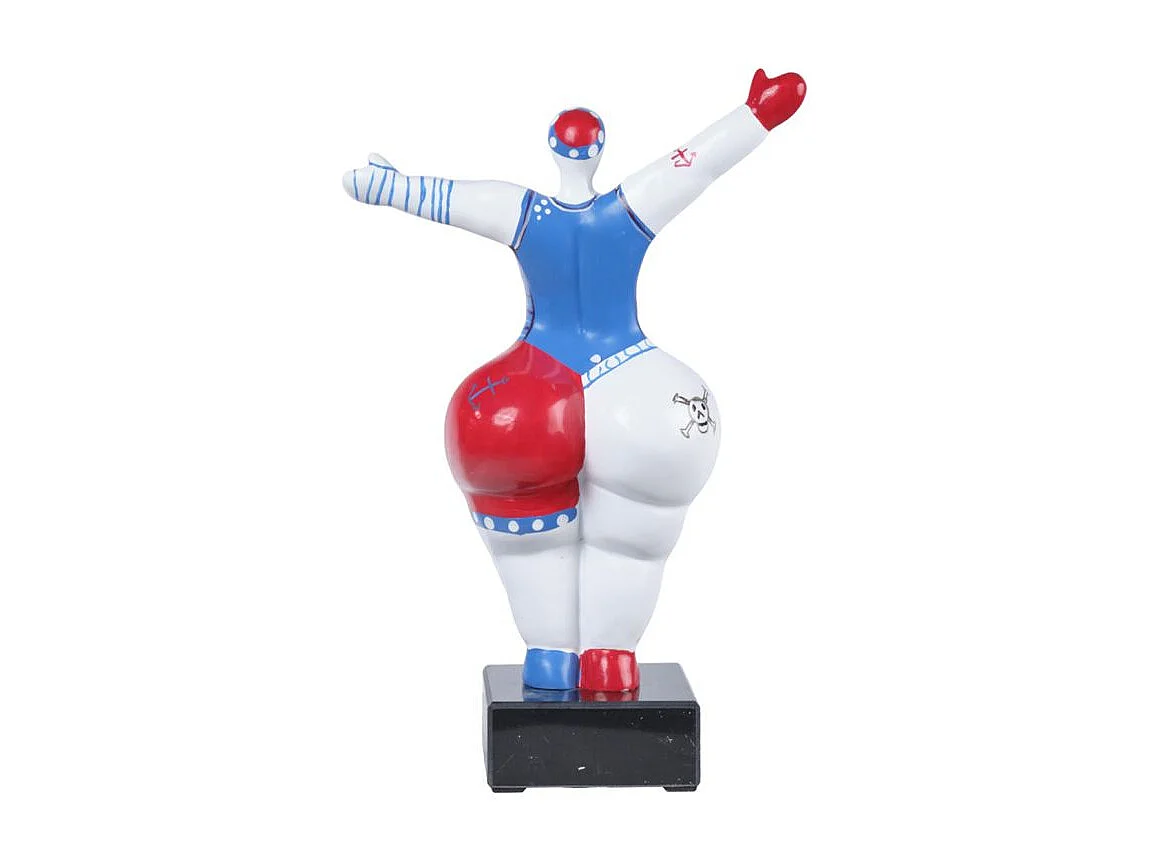 Statue femme bras levés avec motifs bleu et rouge H34 cm - LADY PIRATE