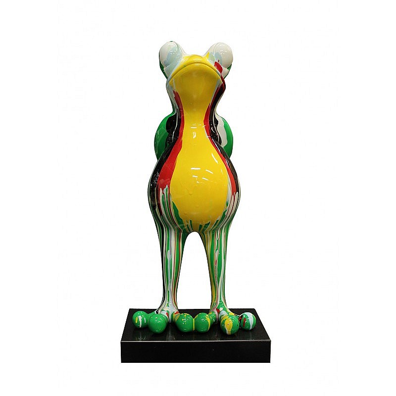 Grenouille colorée sur une brindille (rouge) - statue en bronze (AN0989BR-C