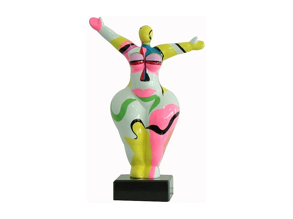 Statue femme bras levés peinture abstraite H34 cm - LADY FACE 01