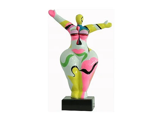 Statue femme bras levés peinture abstraite H34 cm - LADY FACE 01