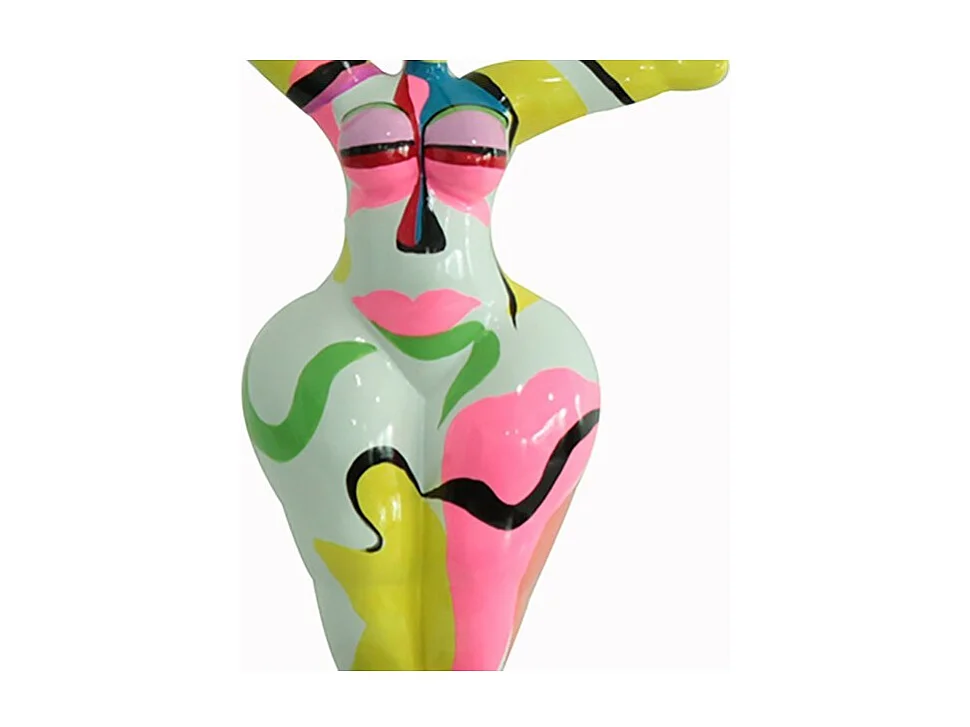 Statue femme bras levés peinture abstraite H34 cm - LADY FACE 01