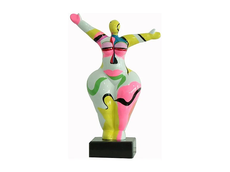 Statue femme bras levés peinture abstraite H34 cm - LADY FACE 01