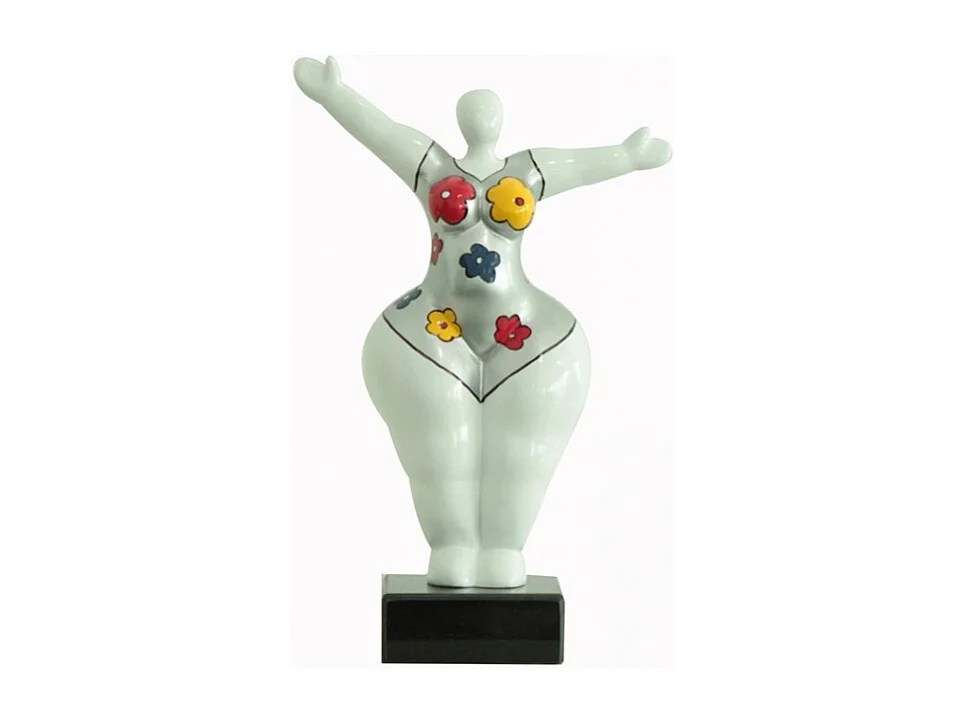 Statue femme bras levés fleurs bleu jaune rouge H34 cm - LADY FLOWER