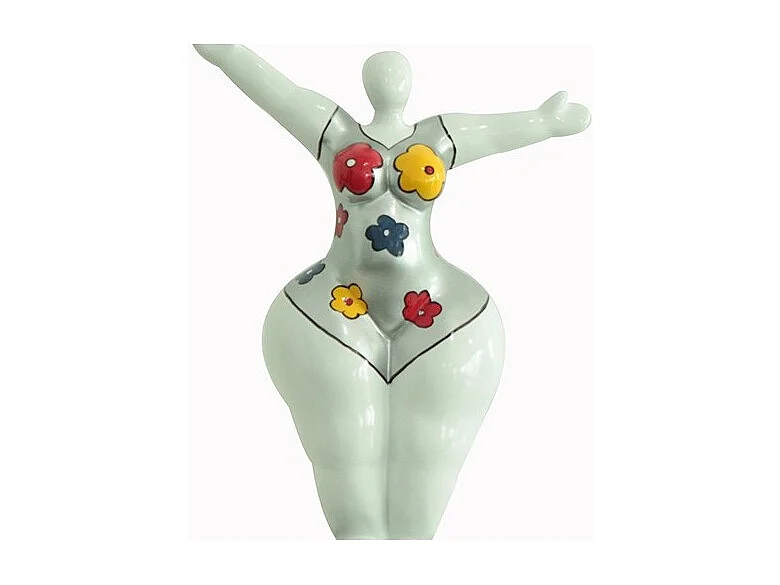 Statue femme bras levés fleurs bleu jaune rouge H34 cm - LADY FLOWER