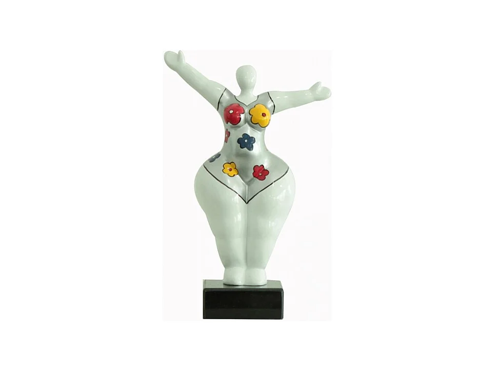 Statue femme bras levés fleurs bleu jaune rouge H34 cm - LADY FLOWER