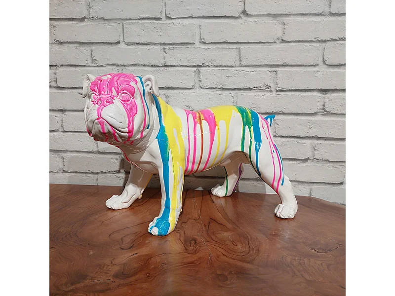 Sculpture chien bulldog blanc décor peinture multicolore - COLOR DOG