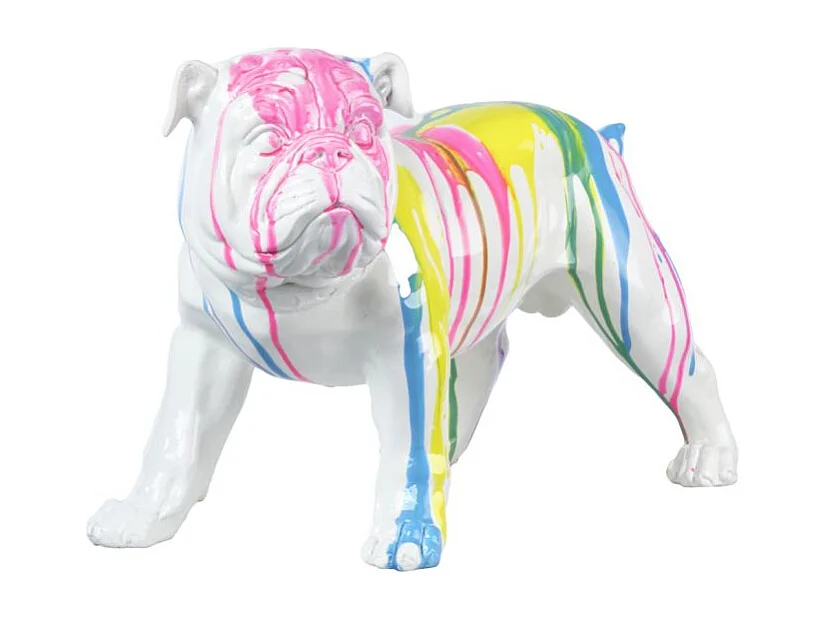Sculpture chien bulldog blanc décor peinture multicolore - COLOR DOG