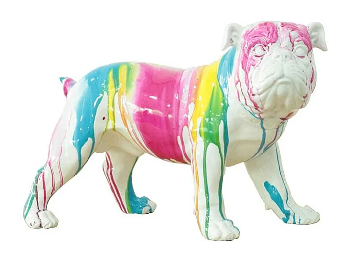 Sculpture chien bulldog blanc décor peinture multicolore - COLOR DOG