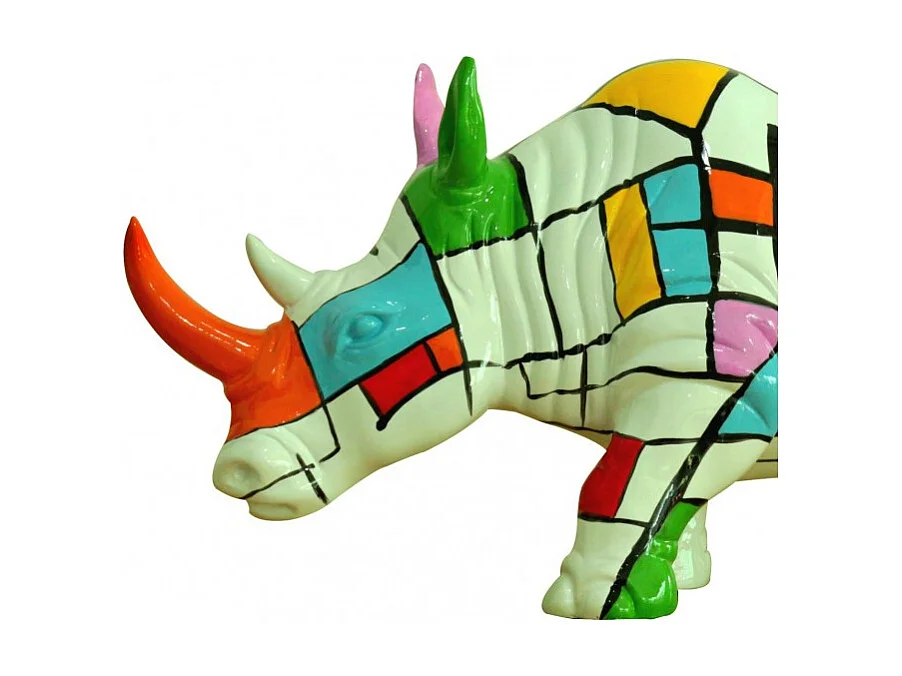 Statue rhinocéros avec carreaux multicolore H24 cm - RHINO SQUARE