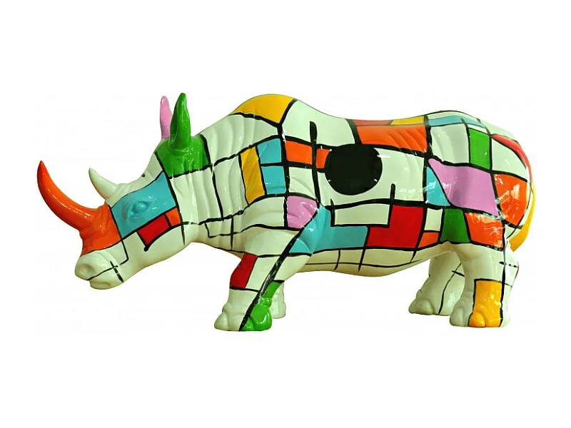 Statue rhinocéros avec carreaux multicolore H24 cm - RHINO SQUARE
